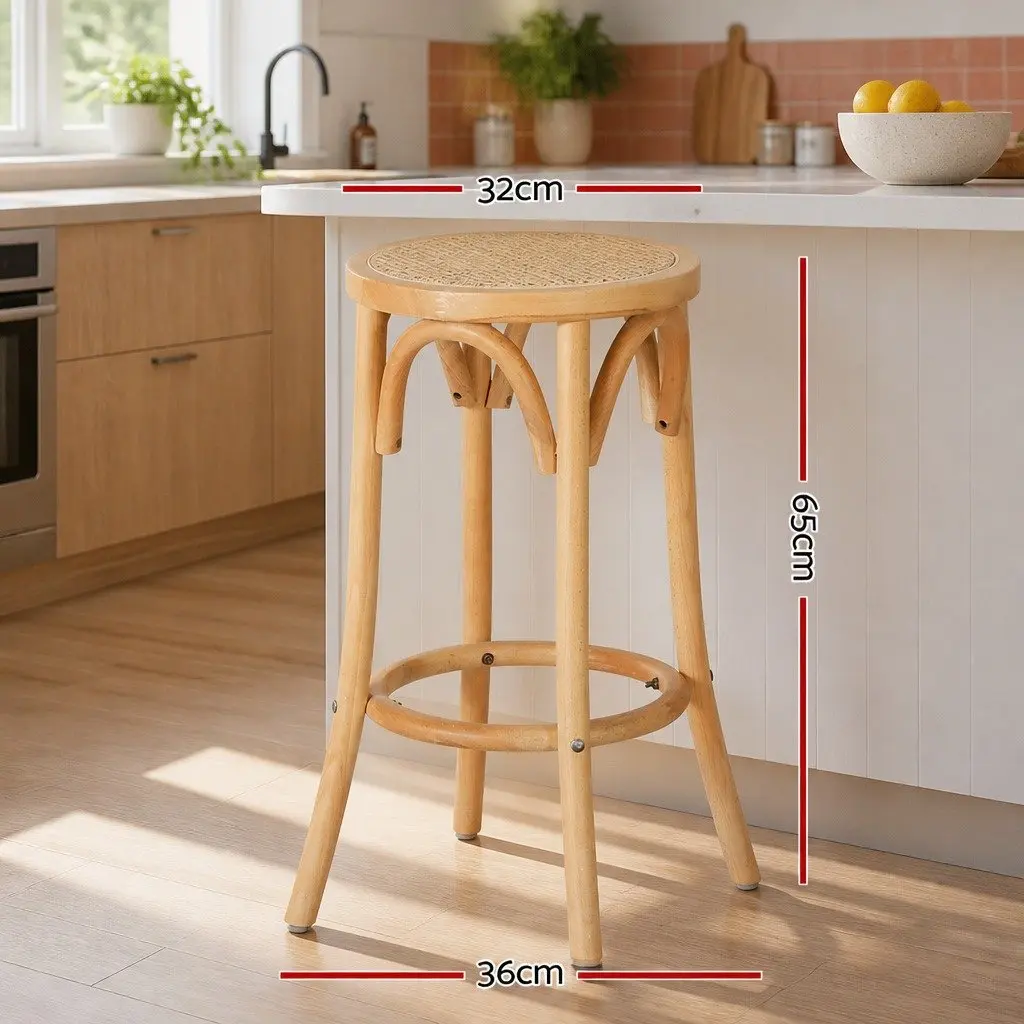Bar Stool Rattan Seat Wooden Frame 65cm Height Pine Colour