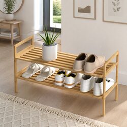 Shoe Rack Cabinet 2-Tier Storage Organiser Pine Wood Natural Bamboo 6 Pairs