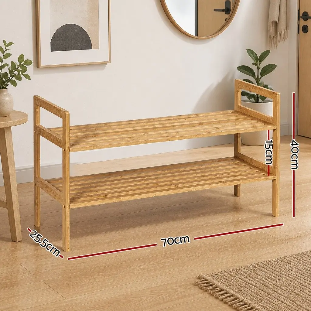 Shoe Rack Cabinet 2-Tier Storage Organiser Pine Wood Natural Bamboo 6 Pairs