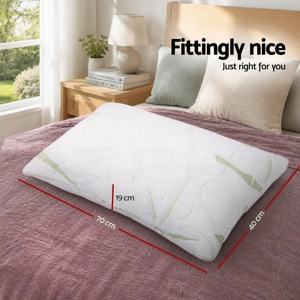 Memory Foam Pillow Bamboo Fabric Twin Pack 70x40cm White Shredded Foam