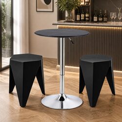 Bar Stools and Dining Table Set 3PC Height Adjustable Swivel Chair Kitchen Black
