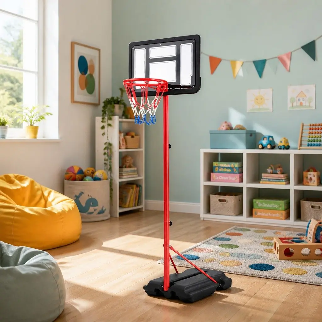Kids Basketball Hoop Stand Adjustable Height 1.15m to 1.6m Portable Steel Frame HDPE Backboard