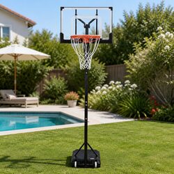 Portable Basketball Hoop Adjustable Pool Goal System Backyard 1.05M-2.1M Black
