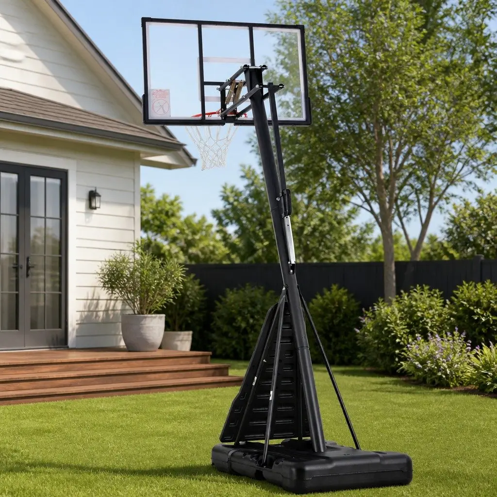 Basketball Hoop Stand System Portable Height Adjustable 3.05M Black Polycarbonate Backboard