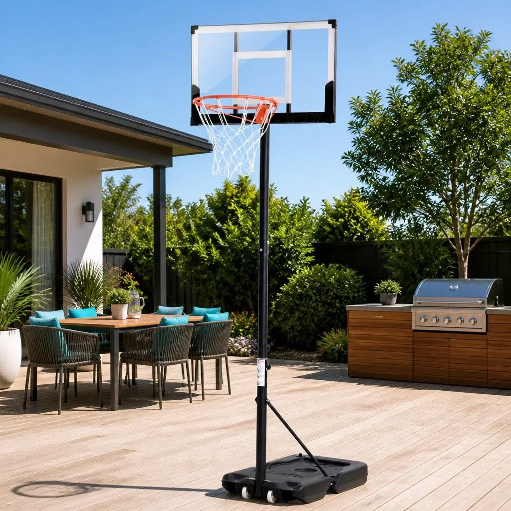 Basketball Hoop Portable Height Adjustable 1.1m to 3.05m Wheeled Base Orange