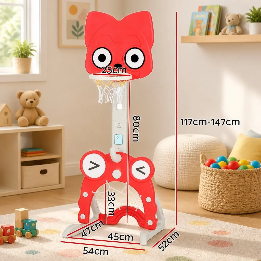Kids Basketball Hoop Stand Adjustable Height 54 x 52 x 117–147 cm Red