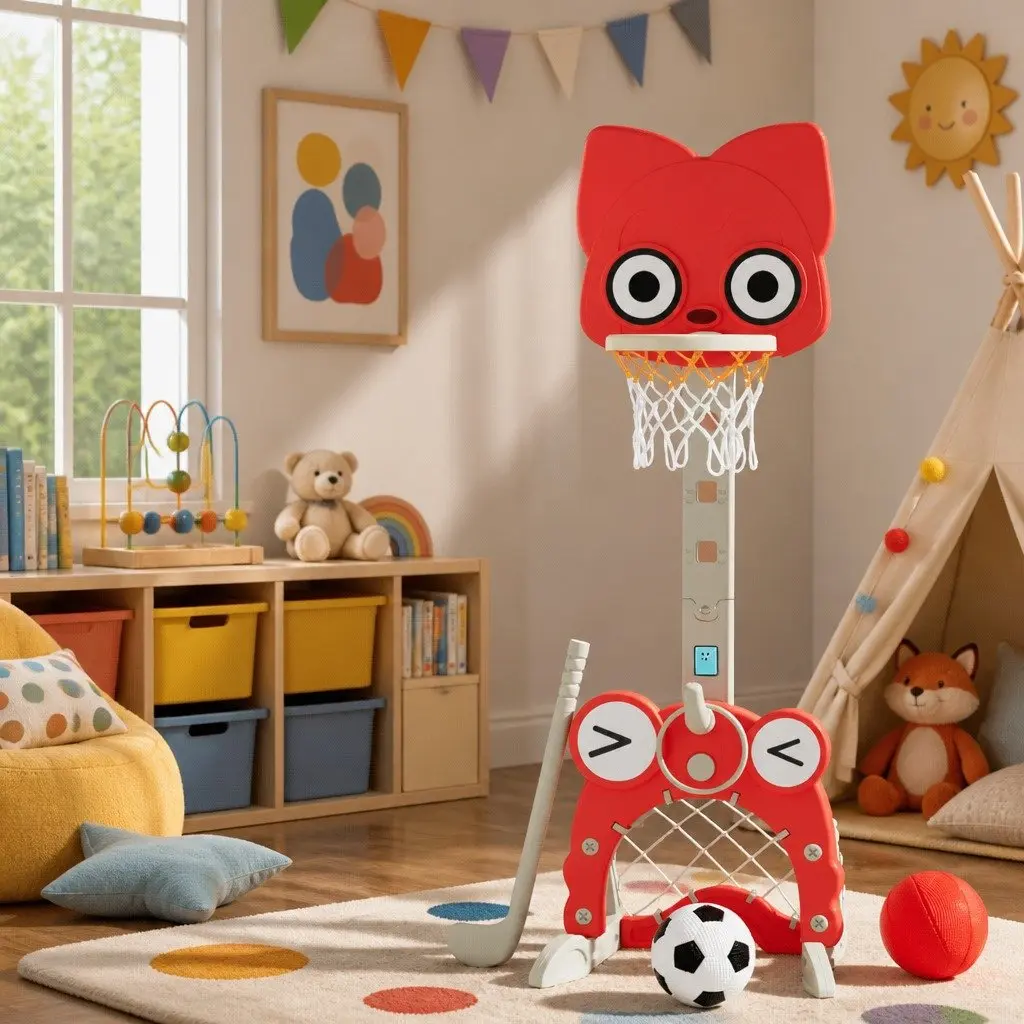 Kids Basketball Hoop Stand Adjustable Height 54 x 52 x 117–147 cm Red