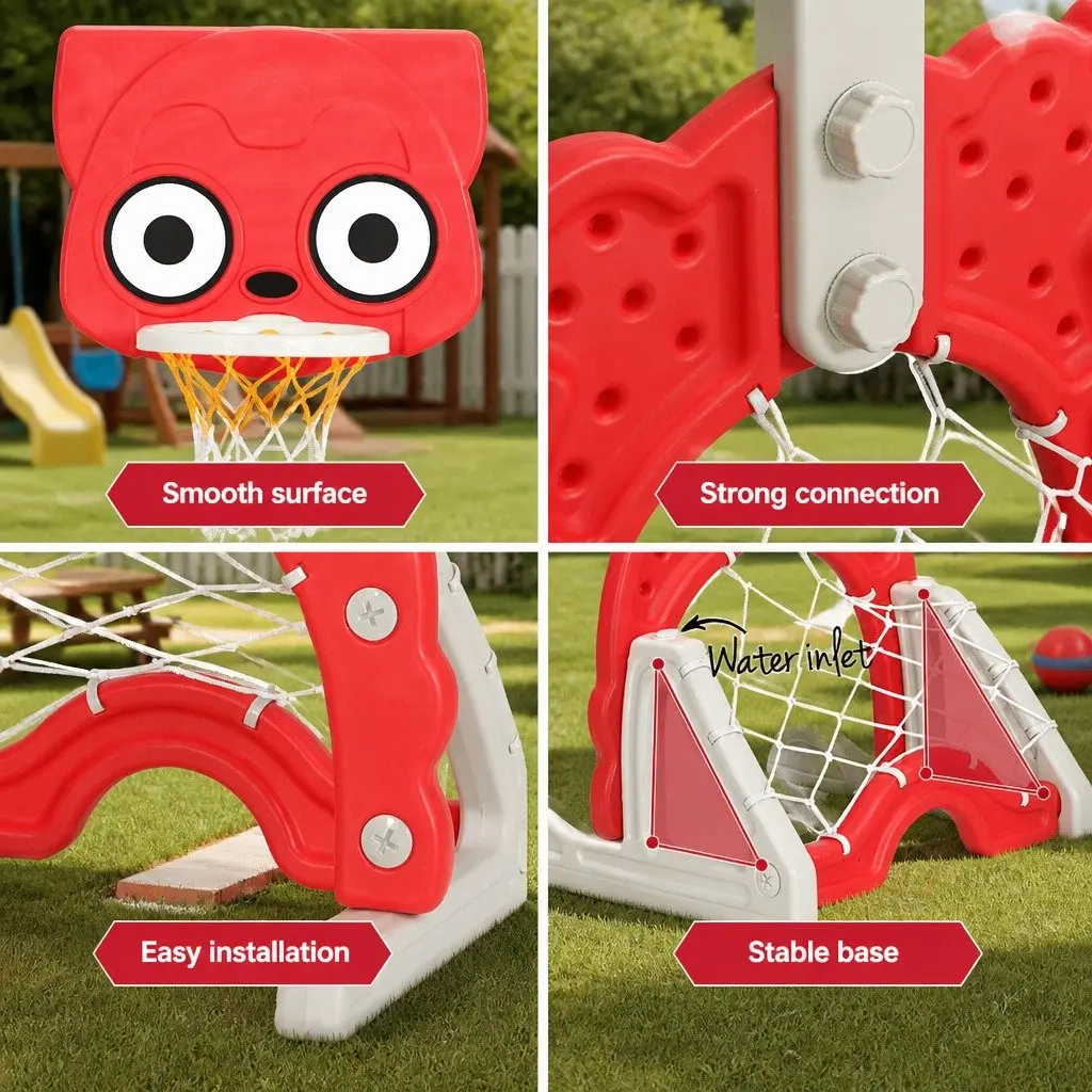 Kids Basketball Hoop Stand Adjustable Height 54 x 52 x 117–147 cm Red