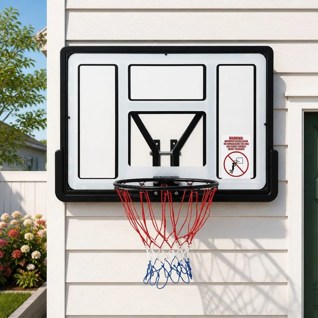 Wall Mount Basketball Hoop 43 Inch Polycarbonate Backboard Spring Loaded Rim Black White