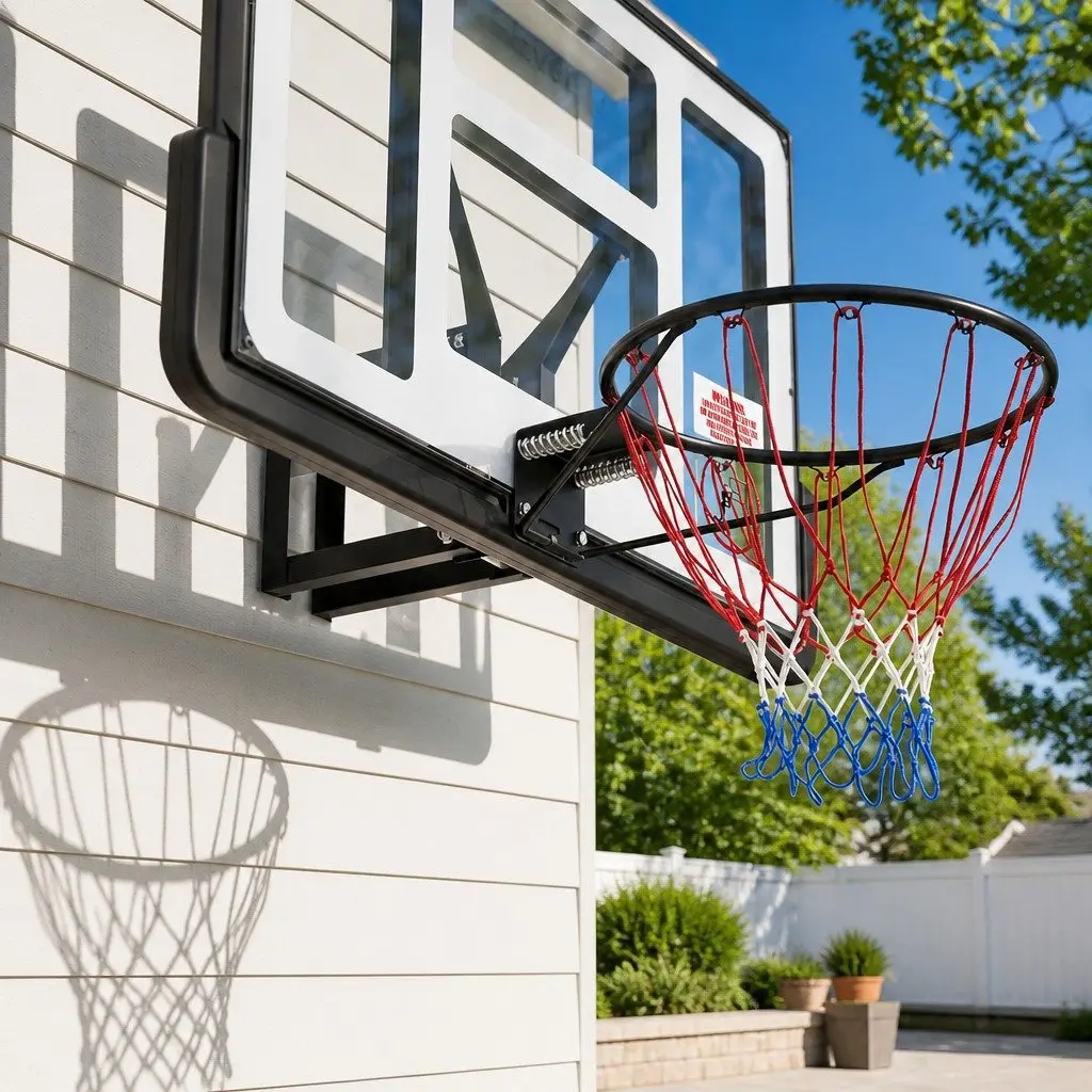 Wall Mount Basketball Hoop 43 Inch Polycarbonate Backboard Spring Loaded Rim Black White