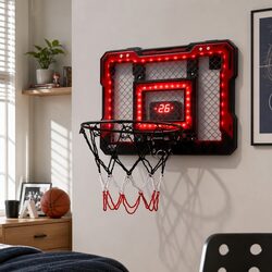 Mini Basketball Hoop Over Door Indoor LED Scoreboard Electronic Game 40x30cm Red