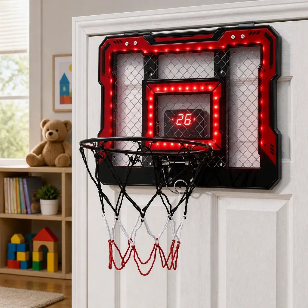 Mini Basketball Hoop Electronic Scoreboard Over Door Indoor 40x30cm Red