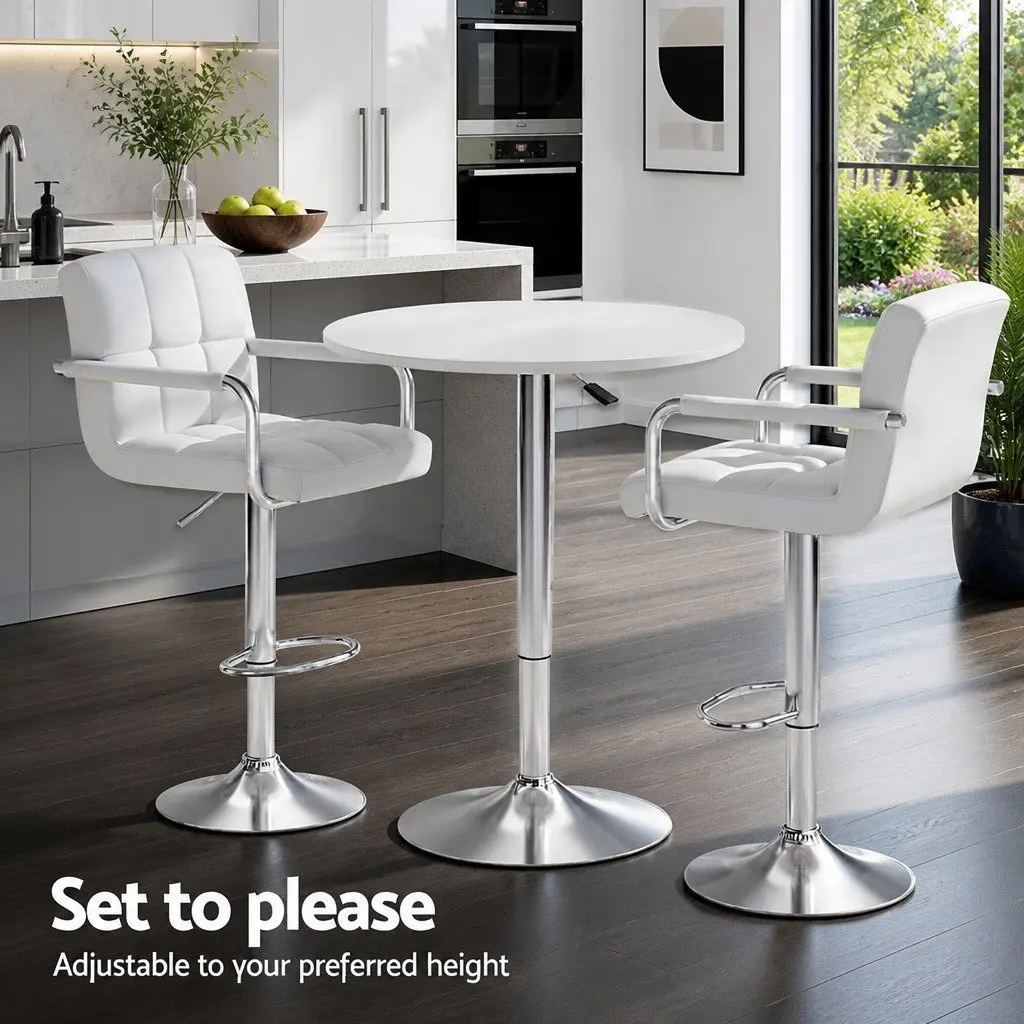 Bar Table and Stools Set Height Adjustable Swivel White