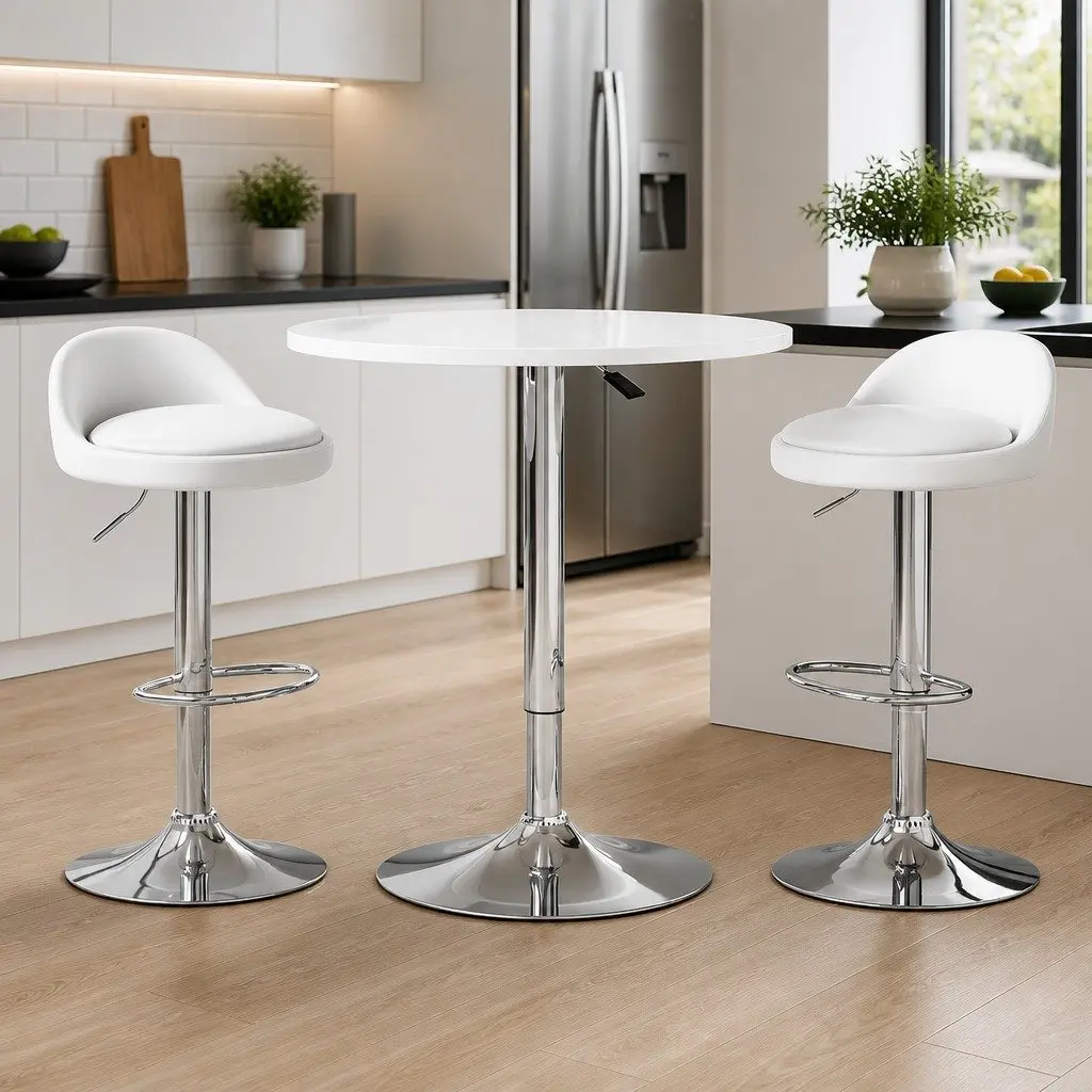 Bar Table and Stools Set Dining Desk Kitchen Chairs Cafe Pub White Contemporary