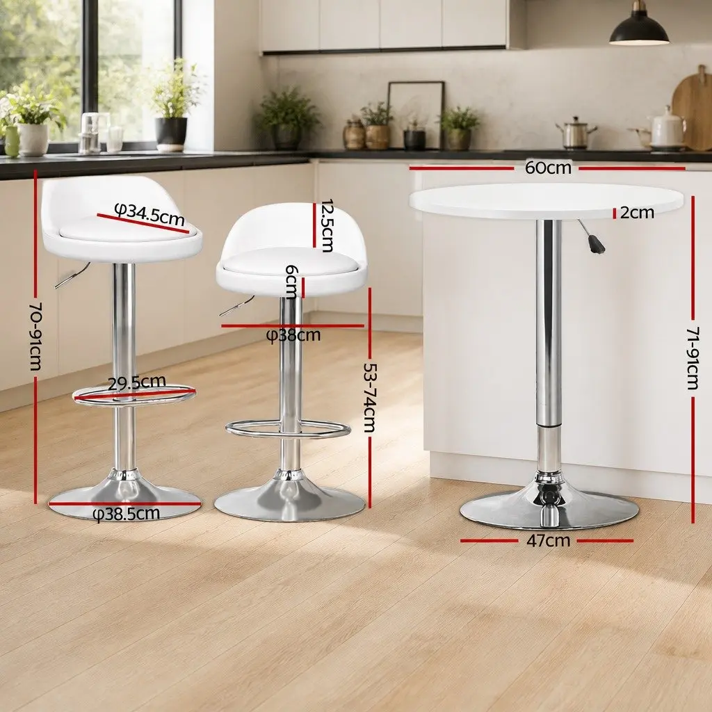 Bar Table and Stools Set Height Adjustable Swivel Stools White Contemporary