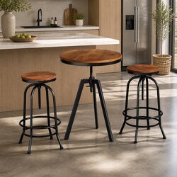Bar Table Stools Set Dining Kitchen Cafe Pub Industrial Design Swivel Adjustable