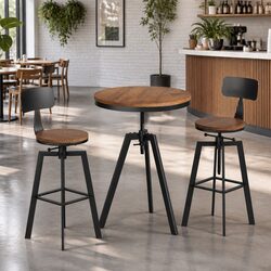 Bar Table and Stools Set Industrial Dining Kitchen Cafe Pub 3 Piece Furniture