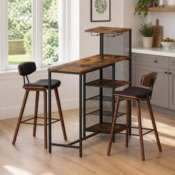 3-Piece Bar Table and Stools Set Pub Dining Kitchen Counter Height Chairs