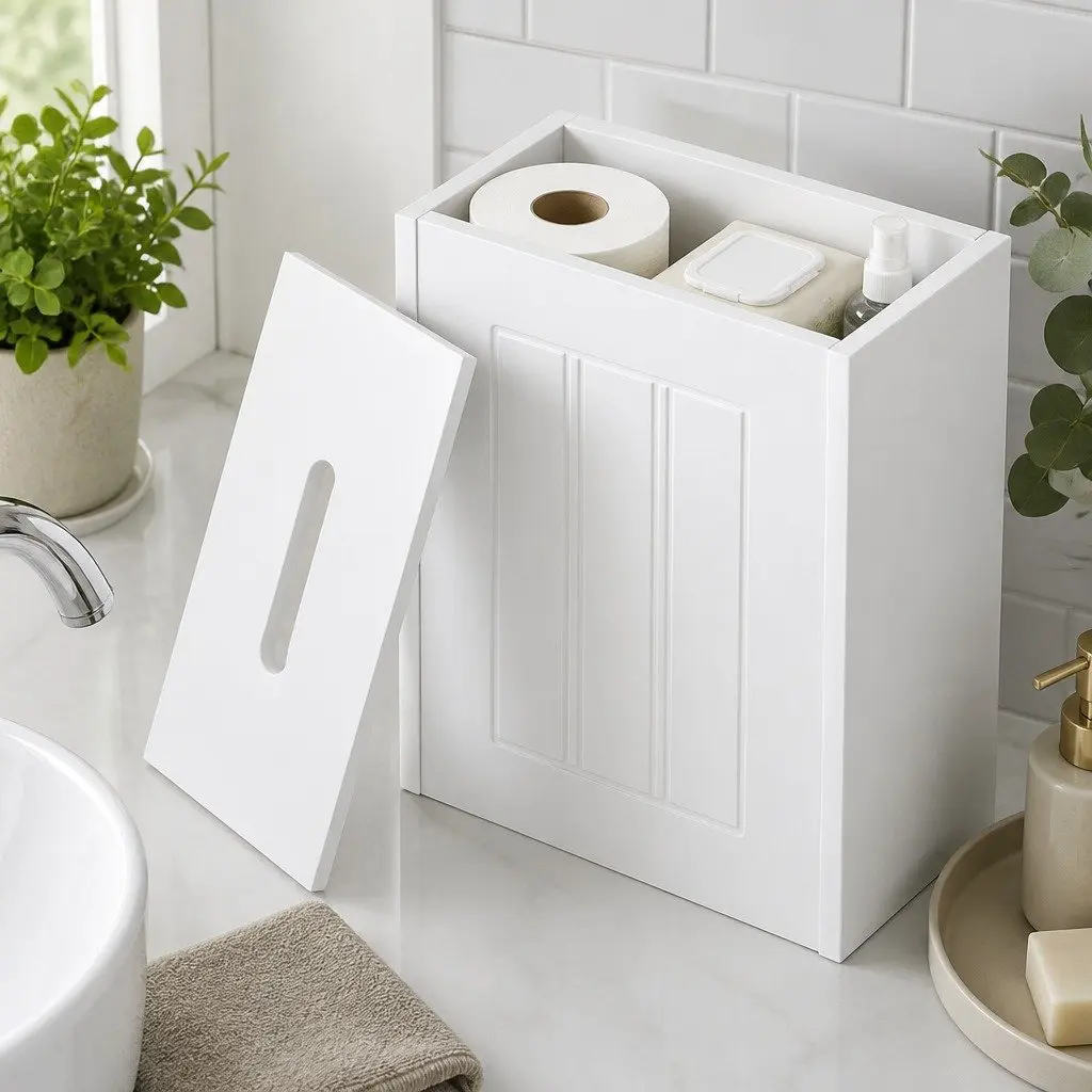 Bathroom Storage Box Slim Organiser Container Compact 30x15x35cm White