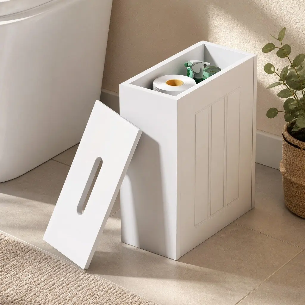 Bathroom Storage Box Slim Organiser Container Compact 30x15x35cm White