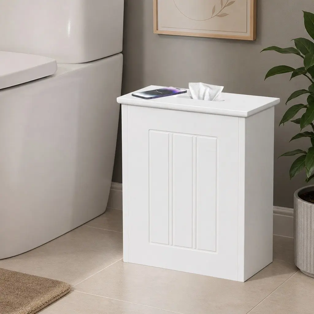 Bathroom Storage Box Slim Organiser Container Compact 30x15x35cm White