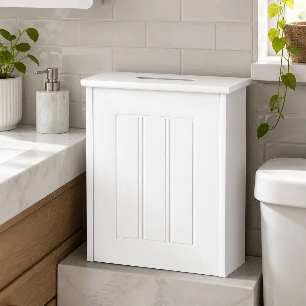 Bathroom Storage Box Slim Organiser Container Compact 30x15x35cm White