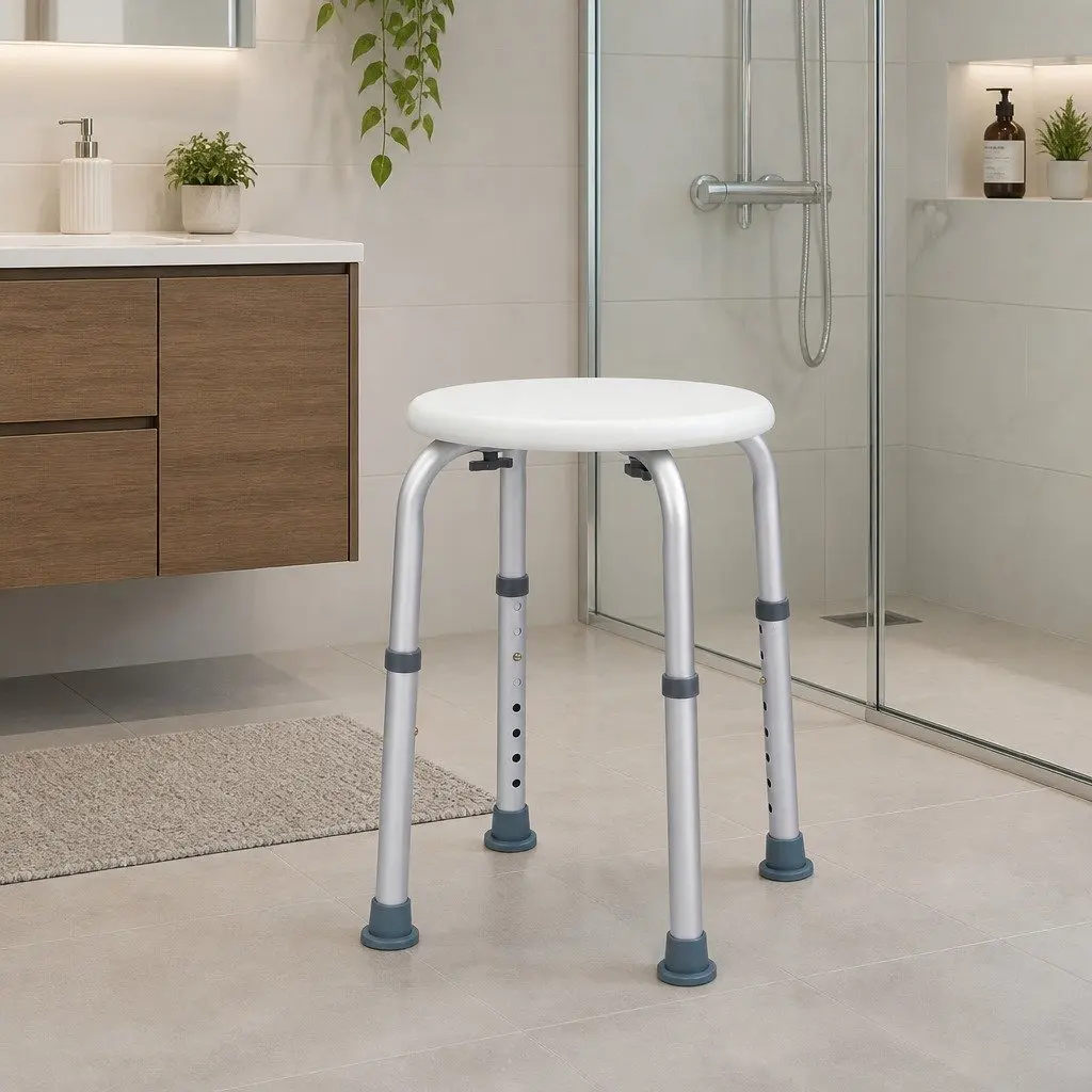 Adjustable Shower Chair Non Slip Safety Bath Stool Height 35-53cm White
