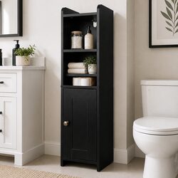 Bathroom Storage Cabinet Slim Corner Organiser Toilet Paper Holder 78.5cm Black