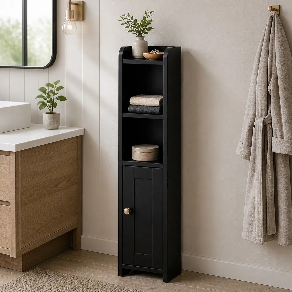 Bathroom Storage Cabinet Slim Corner Organiser 78.5cm Black
