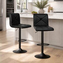 Bar Stools Set of 2 Kitchen Dining Chairs Gas Lift Swivel Seat Black