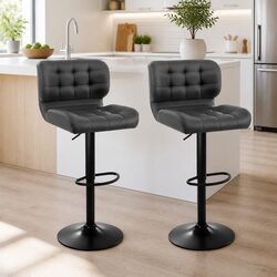 Bar Stools Gas Lift Swivel Chair PU Leather Padded Seat Chrome Base Grey 2 Pack