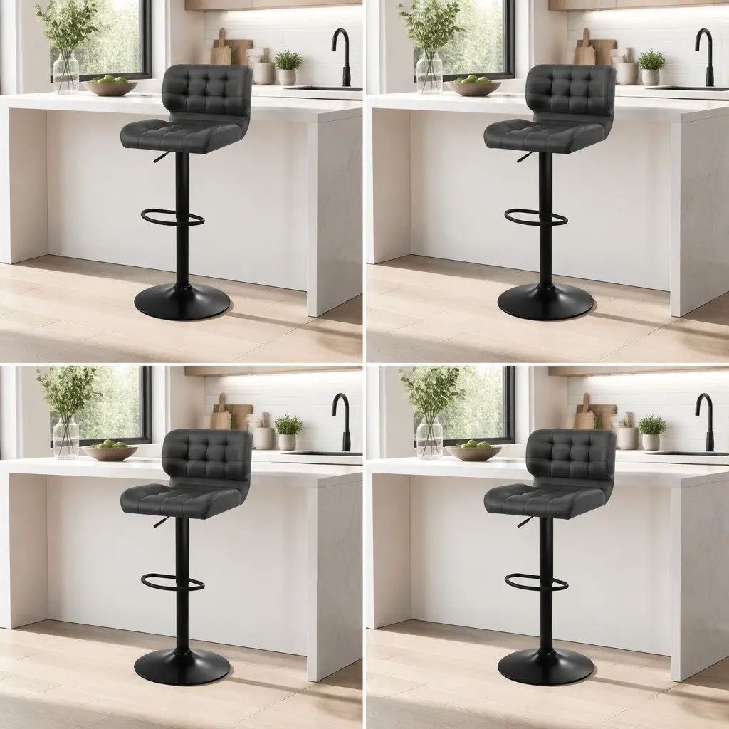 Bar Stools Padded Seat Swivel Adjustable Height Grey Set of 4