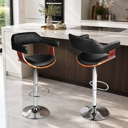 Bar Stools Set of 4 Gas Lift Swivel Armrest Black Padded Seat Chrome Base