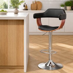 Bar Stools Gas Lift Swivel Chair Black Padded Seat Chrome Base Footrest