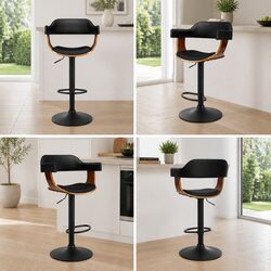 Bar Stools Gas Lift Armrest Black Padded Seat Set of 4 Modern Furniture