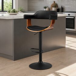 Bar Stools Gas Lift PU Leather Armrest Black Padded Seat 360 Degree Rotating