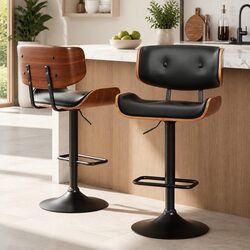 Bar Stools 2x Gas Lift Padded Seat 360 Degree Swivel Adjustable Height Black