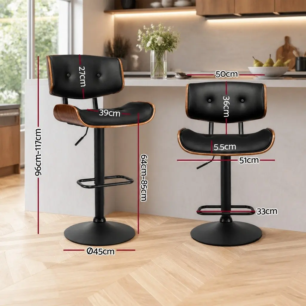 Bar Stools Gas Lift Padded Seat 360 Degree Swivel Adjustable Height Black