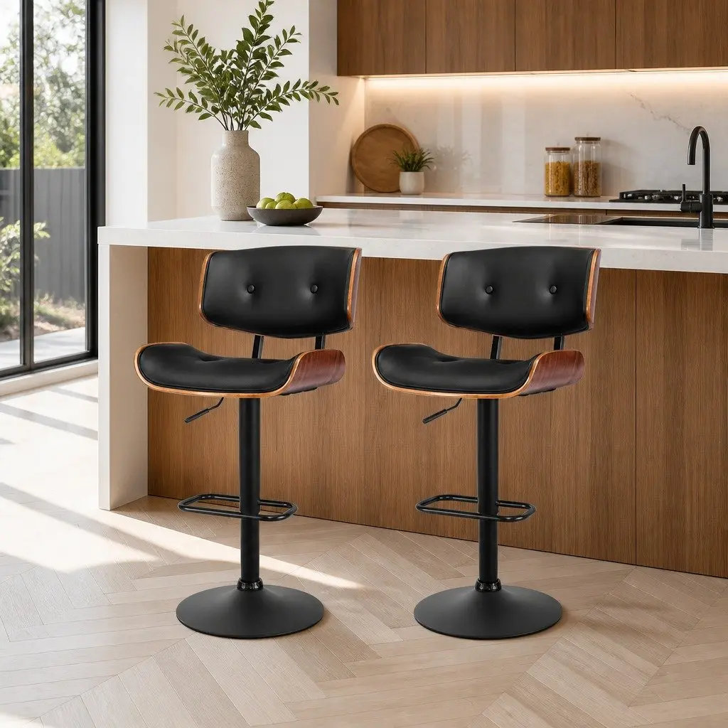 Bar Stools Gas Lift Padded Seat 360 Degree Swivel Adjustable Height Black