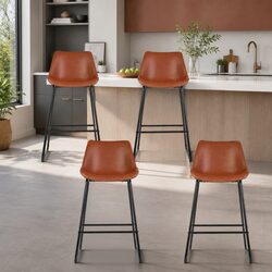 Bar Stools Set of 4 Brown Padded Seat Metal Legs Kitchen Dining Chair