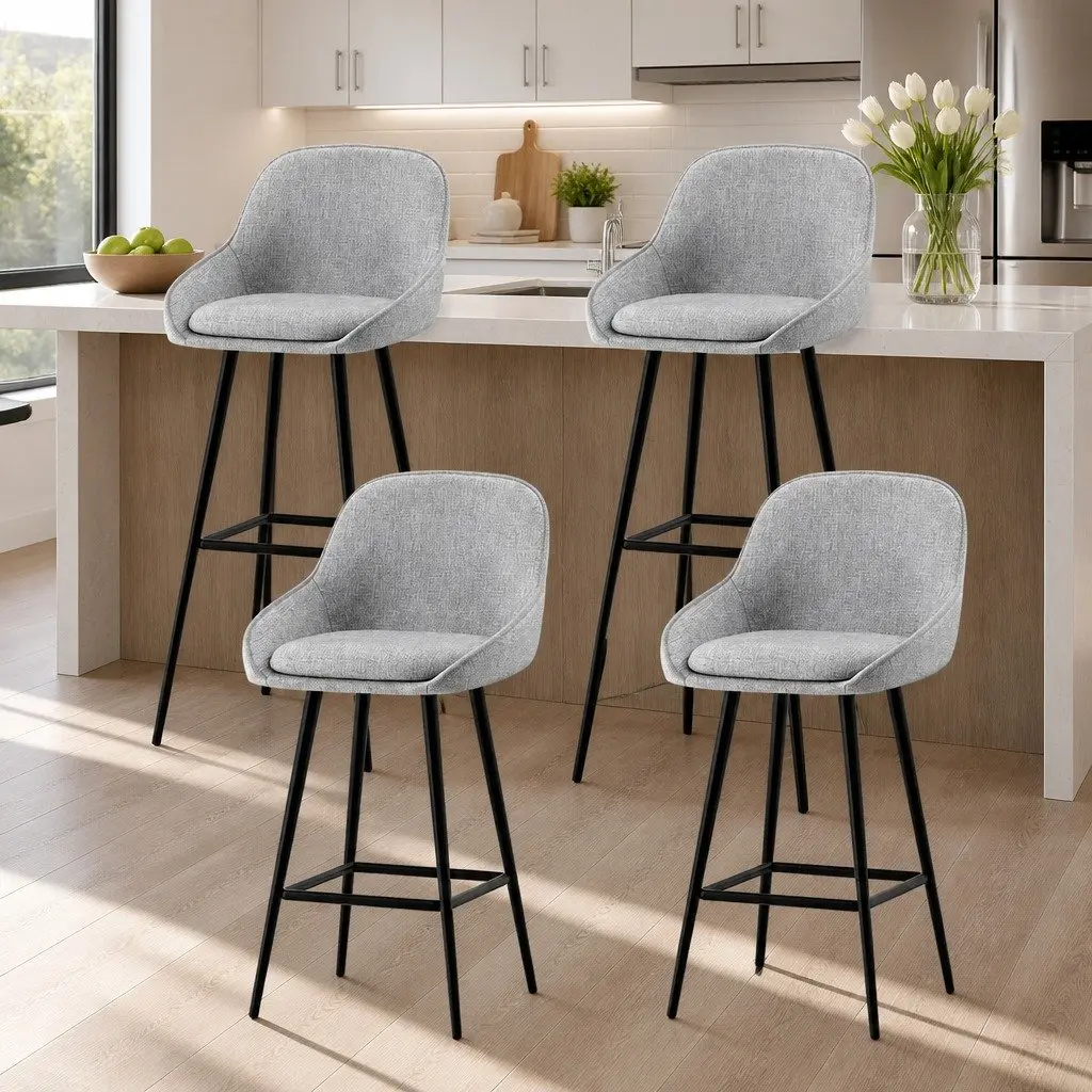 Bar Stools Upholstered Padded Seat Metal Legs Set of 4 Grey