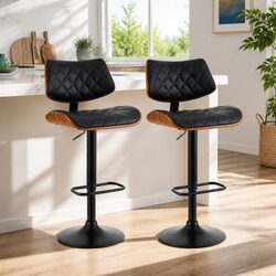 Bar Stools Kitchen Dining Chairs Gas Lift Swivel Wooden Padded Seat Black Set