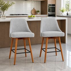 Bar Stools Swivel Seat Wooden Light Grey Kitchen Counter Height Set of 2