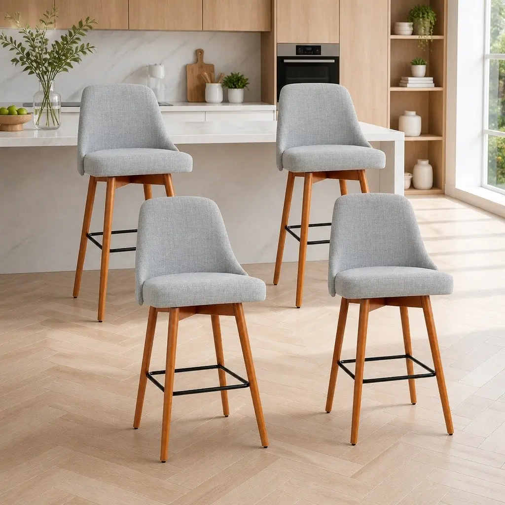 Bar Stools Swivel Wooden Seat Backrest Light Grey 4 Piece