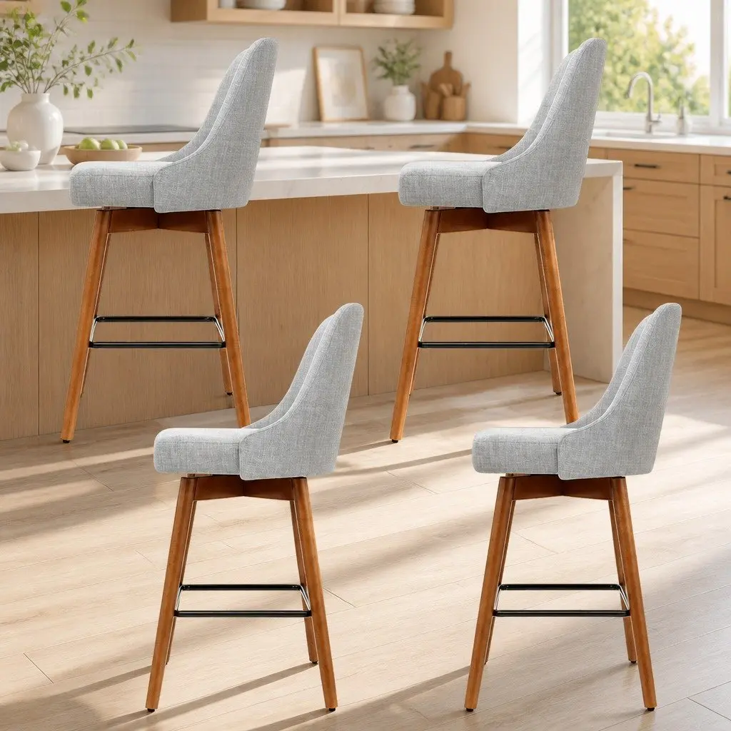 Bar Stools Swivel Wooden Seat Backrest Light Grey 4 Piece