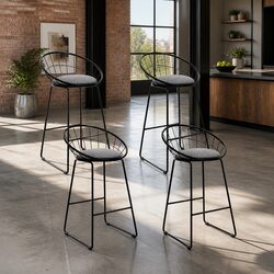 Bar Stools Set of 4 Padded Seat Curved Backrest Black Kitchen Counter Height