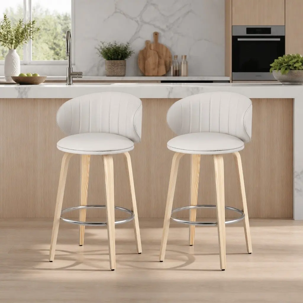 Bar Stools Set of 2 Dining Chairs Contoured Backrest Padded Seat Kitchen Stool