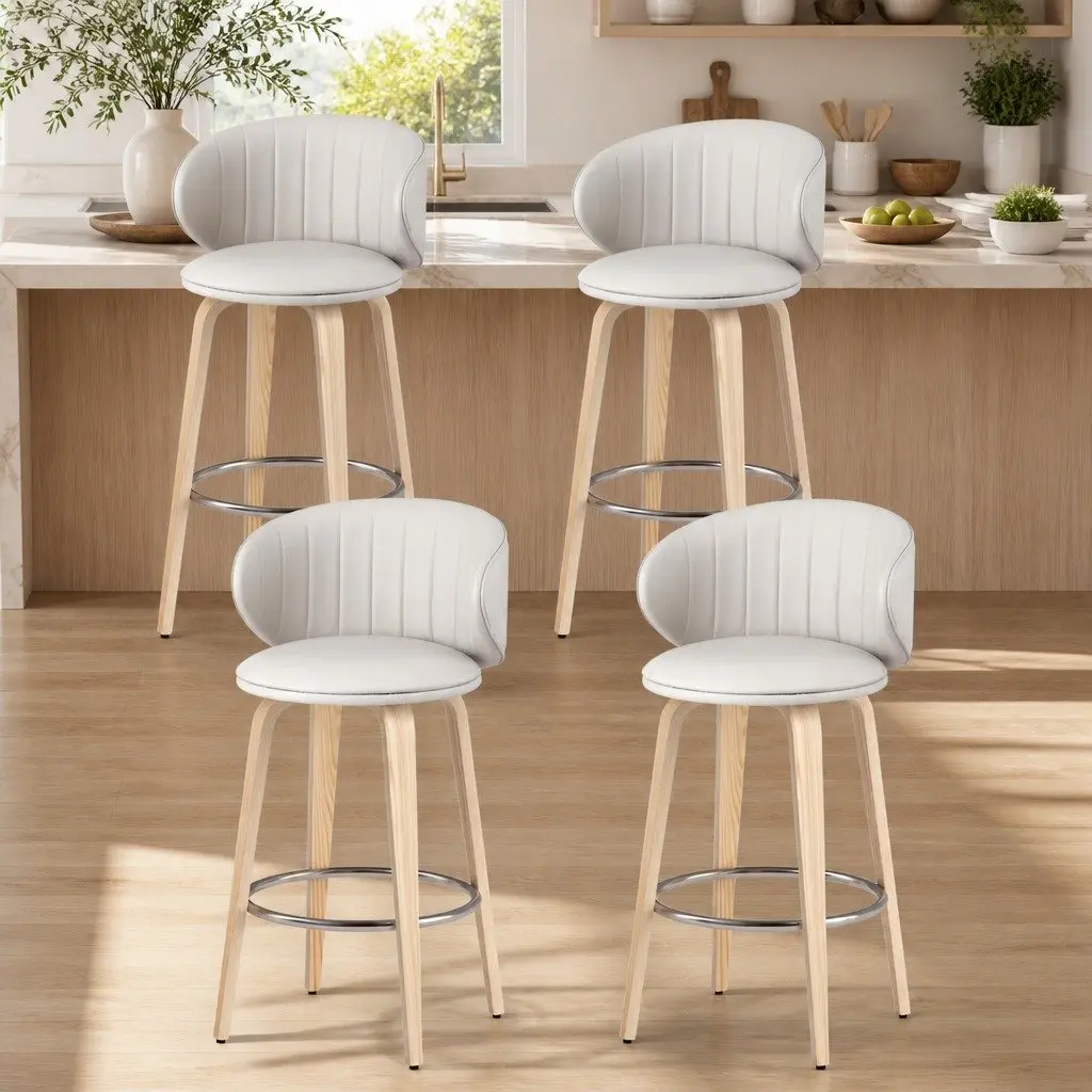 Set of 4 Bar Stools Dining Chairs Contoured Backrest Padded Seat Kitchen Stool