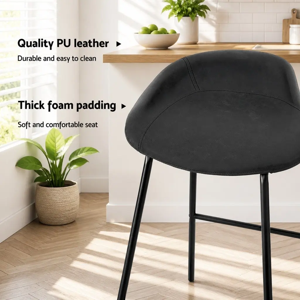 Bar Stools Set of 4 Thick Foam Padded Seat PU Leather Upholstered Metal Frame Black