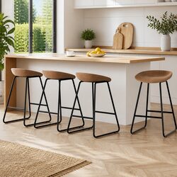 Bar Stools Set of 4 Kitchen Dining Counter Chair PU Leather Metal Brown Fixed